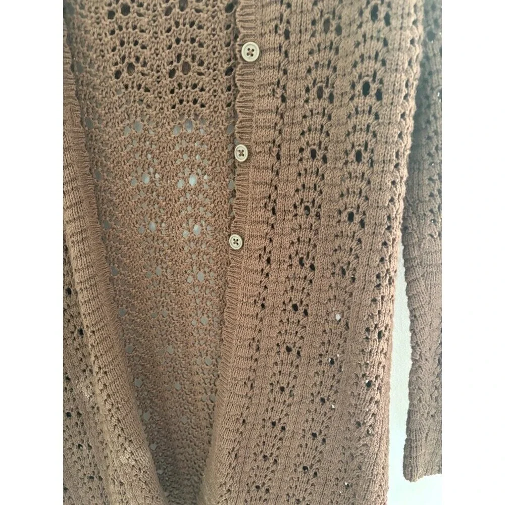Gap Kids Girls 10 Brown Hooded Crochet Cardigan With‎ Buttons & Long Sleeves